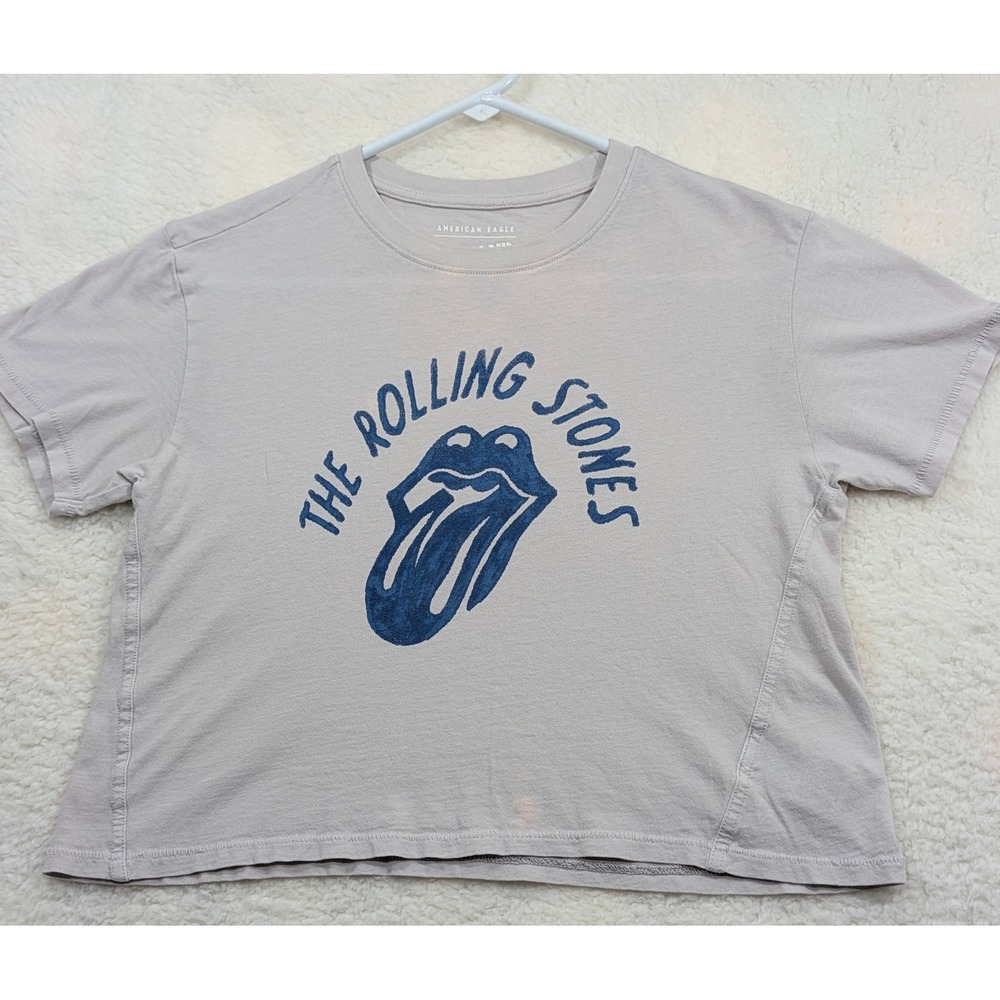 American Eagle AE Band Tee Rolling Stones Graphic T-Shirt XS Gray Blue Logo